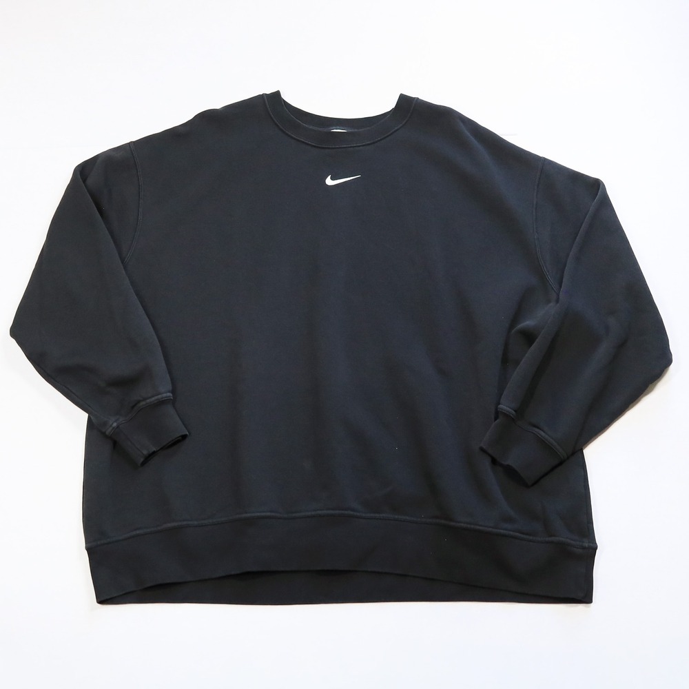 Nike Sweatshirt Womens 2X Black Phoenix Fleece Center Swoosh Crewneck DJ6676-010